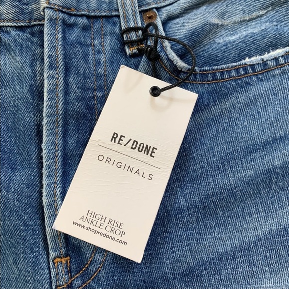 RE/DONE High Rise Ankle Crop Distressed Jeans in Square Destroy - Picture 6 of 10